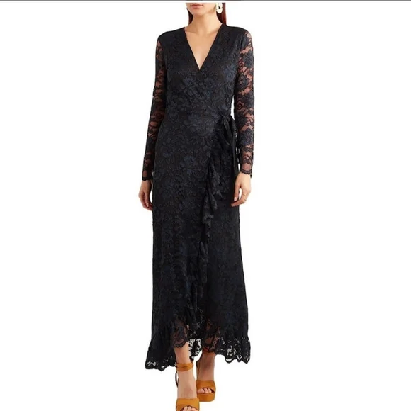 GANNI Flynn Lace V neck Wrap Ruffle and Lace Dress - Picture 5 of 16